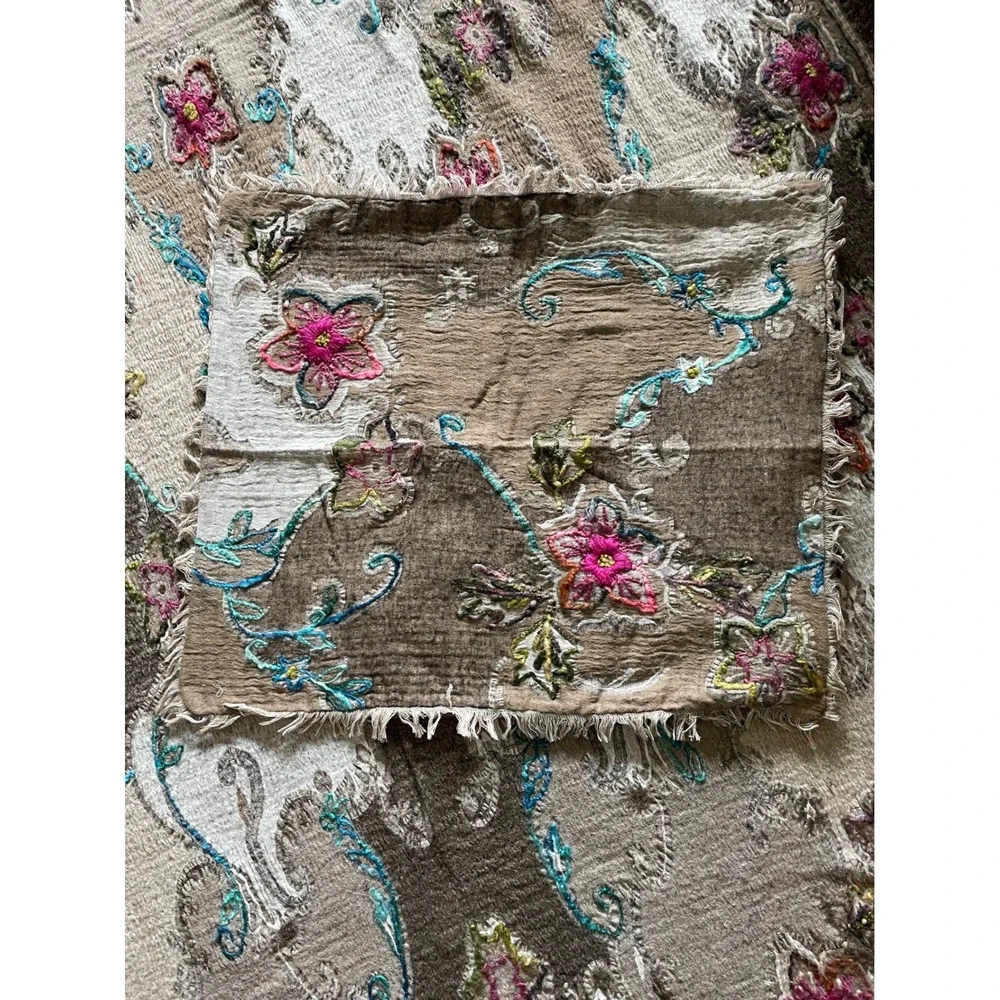 Soft Surroundings Twin XL Blanket Set Wool Blend Floral Embroidered Cottagecore